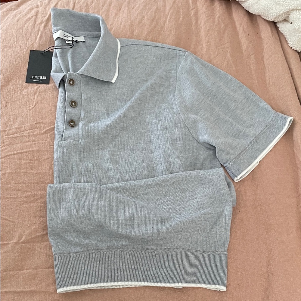 JOE'S Jeans Light Gray Polo Sweater with White Trim